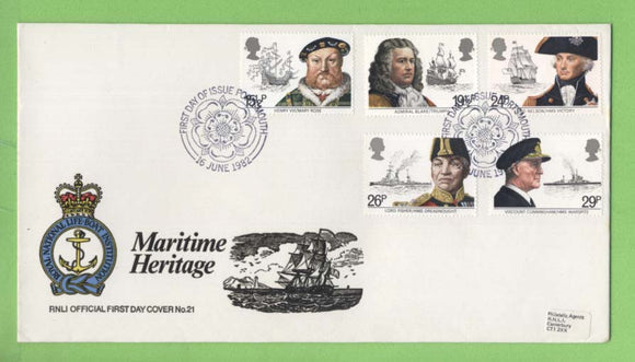 G.B. 1982 Maritime Heritage set on RNLI oficial First Day Cover, Portsmouth