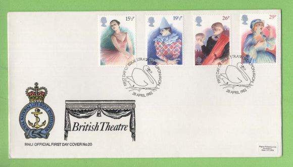 G.B. 1982 British Theatre set on RNLI oficial First Day Cover, Stratford Upon Avon