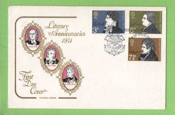 G.B. 1971 Literary Anniversaries set on Cotswold First Day Cover, London