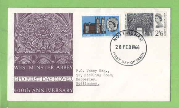 G.B. 1966 Westminster Abbey set on GPO First Day Cover, Nottingham