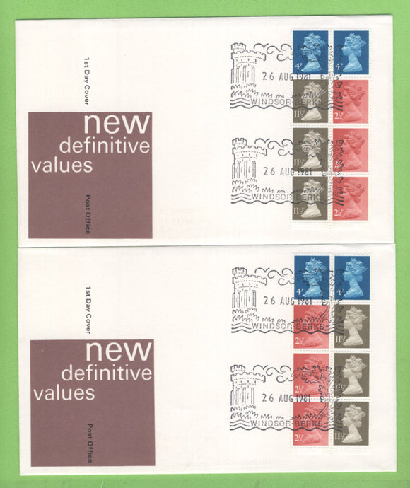 G.B. 1981 50p L & R booklet panes on u/a Post Office First Day Covers, Windsor