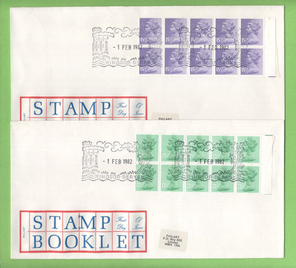 G.B. 1982 booklet panes on two Philart First Day Covers, Windsor