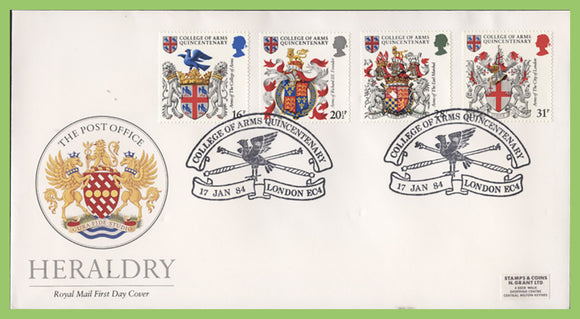 G.B. 1984 Heraldry set on Royal Mail label First Day Cover, College of Arms. London EC4