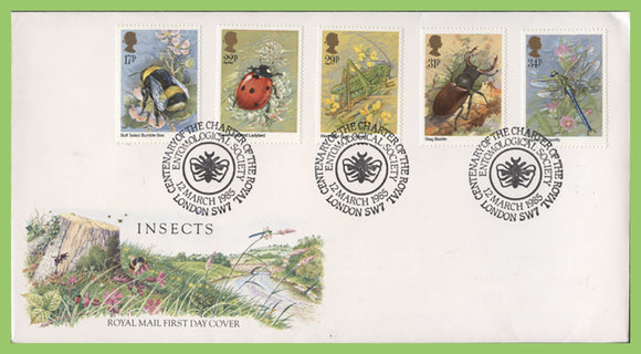 G.B. 1985 Insects set on Royal Mail First Day Cover, London SW7