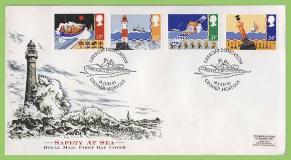 G.B. 1985 Safety at Sea set on Royal Mail First Day Cover, Cromer Norfolk