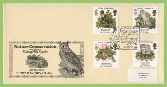 G.B. 1986 Nature Conservation set on Philart First Day Cover, Owlsmoor, Camberley