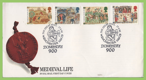 G.B. 1986 Medieval Life set on u/a Royal Mail First Day Cover, Winchester Hants