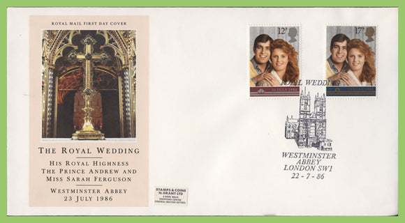 G.B. 1986 Royal Wedding set on Royal Mail First Day Cover, Westminster Abbey