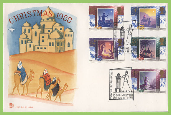 G.B. 1988 Christmas set on Stuart First Day Cover, Postling Hythe