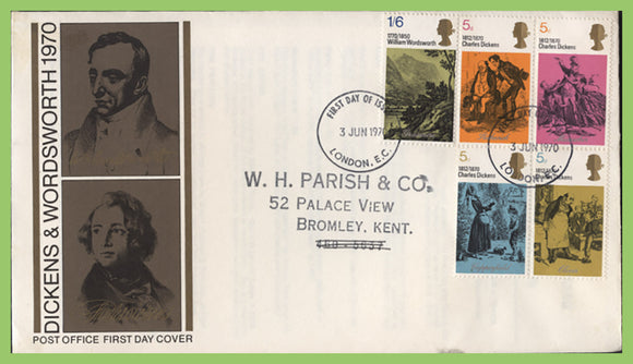 G.B. 1970 Literary Anniversaries set on Post Office First Day Cover, London EC