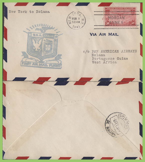 U.S.A. 1941 First Flight Cover, New York to Boloma (Portuguese Guinee), with cachet