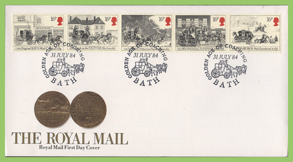 G.B. 1984 Royal Mail Coach set on Royal Mail First Day Cover, Bath