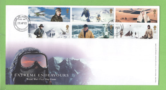 G.B. 2003 Extreme Endeavours set on Royal Mail u/a First Day Cover, House of Lords