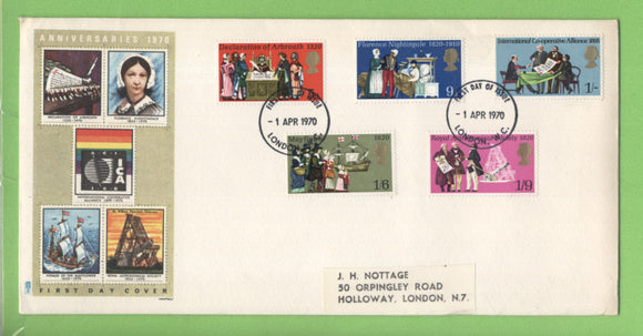 G.B. 1970 Anniversaries set on Post office First Day Cover, London W.C.