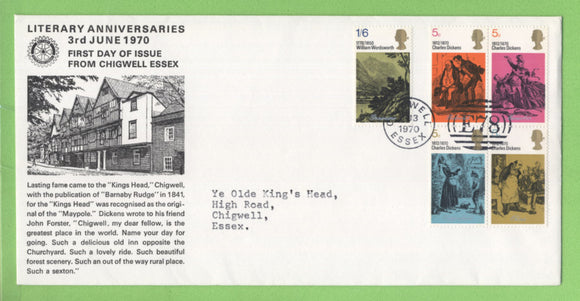 G.B. 1970 Literary Anniversary on Rotary International First Day Cover, Chigwell