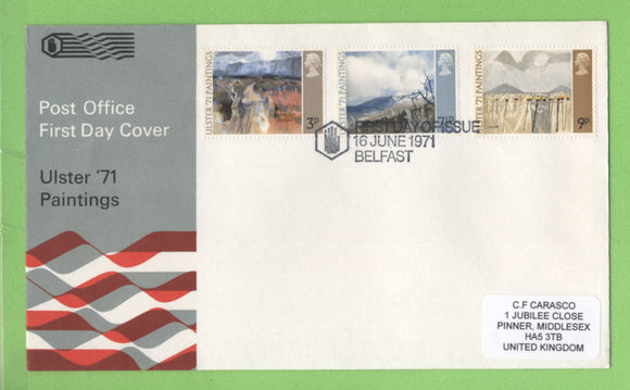 G.B. 1971 Ulster 71 Paintings set on Post Office First Day Cover, Belfast
