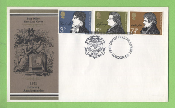 G.B. 1971 Literary Anniversaries set on Post Office First Day Cover, London EC