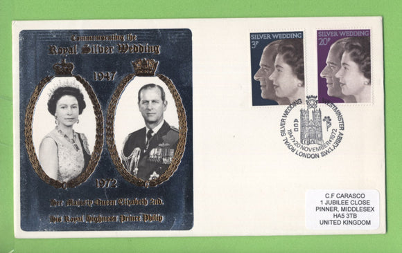 G.B. 1972 Silver Wedding set on Silver/Potrait First Day Cover, Westminster Abbey