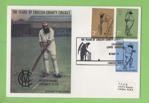 G.B. 1973 Cricket set on TCCB official First Day Cover, Lords Ground, London