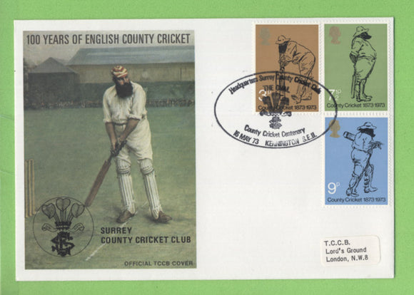 G.B. 1973 Cricket set on TCCB official First Day Cover, Kennington , Oval