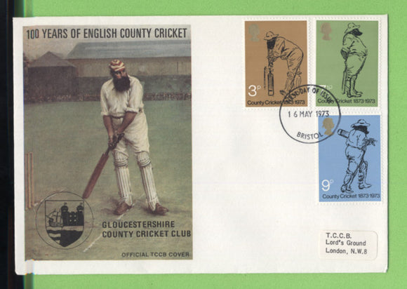 G.B. 1973 Cricket set on TCCB official First Day Cover, Bristol