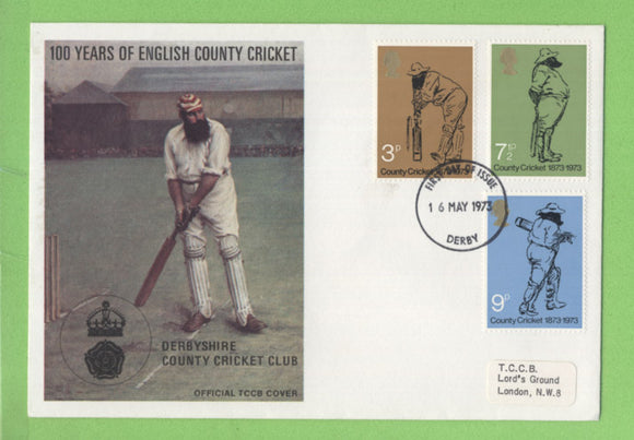 G.B. 1973 Cricket set on TCCB official First Day Cover, Derby