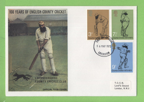 G.B. 1973 Cricket set on TCCB official First Day Cover, Leicester