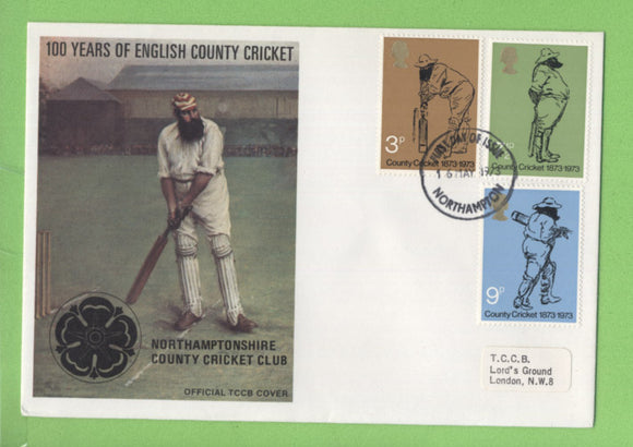 G.B. 1973 Cricket set on TCCB official First Day Cover, Northampton