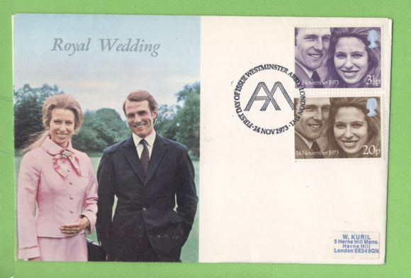 G.B. 1973 Royal Wedding set on Wessex First Day Cover, Westminster Abbey