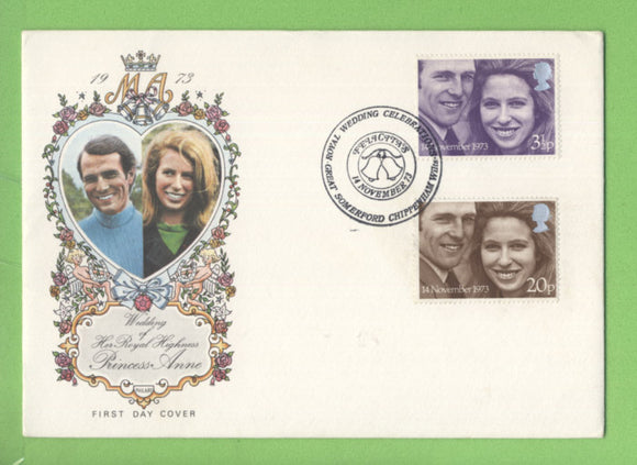 G.B. 1973 Royal Wedding set on Philart First Day Cover, Great Somerford