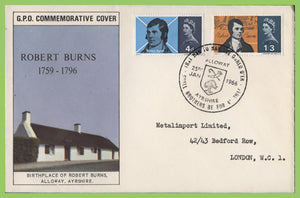 G.B. 1966 Robert Burns set on GPO First Day Cover, Alloway H/S (Lg)