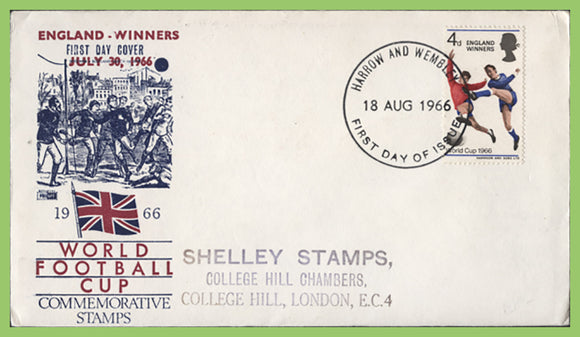 G.B. 1966 Football World Cup Winners on Philart First Day Cover, Harrow and Wembley