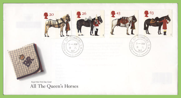 G.B. 1997 The Queens Horses set on Royal Mail First Day Cover, House of Commons cds
