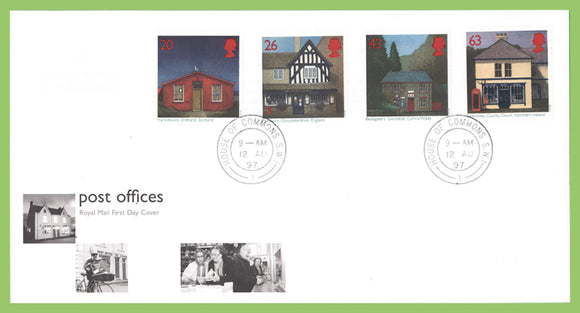 G.B. 1997 Old Post Offices set on Royal Mail First Day Cover, House of Commons cds