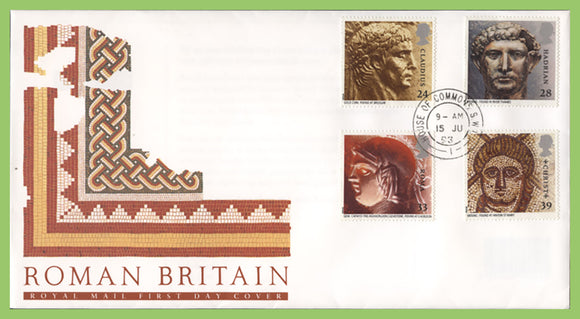G.B. 1993 Roman Britain set on Royal Mail First Day Cover, House of Commons cds
