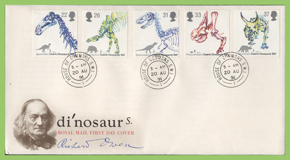 G.B. 1991 Dinosaurs set on Royal Mail First Day Cover, House of Commons cds