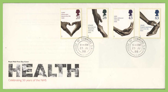G.B. 1998 Health NHS set on Royal Mail First Day Cover, House of Commons cds