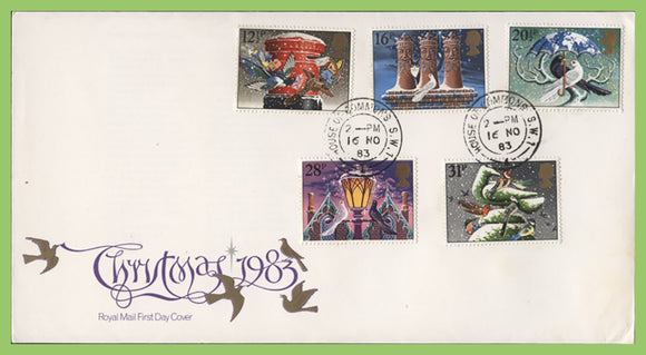 G.B. 1983 Christmas set on Royal Mail First Day Cover, House of Commons cds