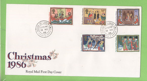 G.B. 1986 Christmas set on Royal Mail First Day Cover, House of Lords