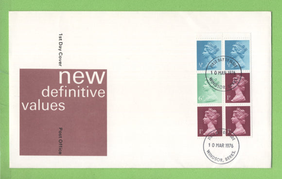 G.B. 1976 10p booklet pane on Post Office First Day Cover, Windsor
