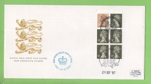 G.B. 1987 New Mixed Value Booklet pane on Royal Mail First Day Cover, Windsor