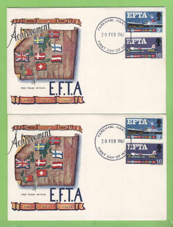 G.B. 1967 EFTA, Ord & Phos. sets on matching First Day Covers, Fareham