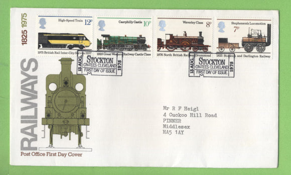 G.B. 1975 Trains set on Post Office First Day Cover, Stocton on Tees H/S