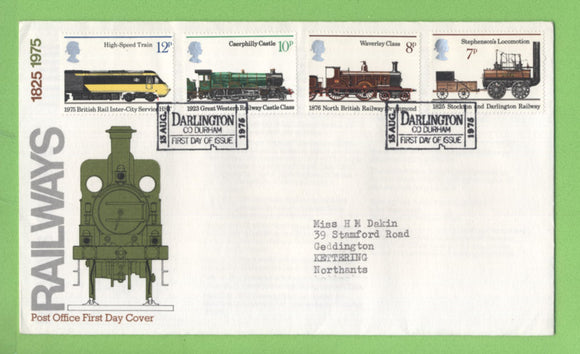 G.B. 1975 Trains set on Post Office First Day Cover, Darlington H/S