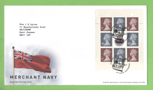 G.B. 2013 Merchant Navy booklet pane on Royal Mail First Day Cover, Clydebank