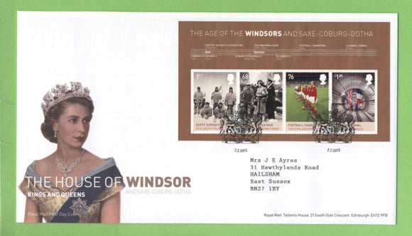 G.B. 2012 House of Windsor mini sheet on Royal Mail First Day Cover, Windsor