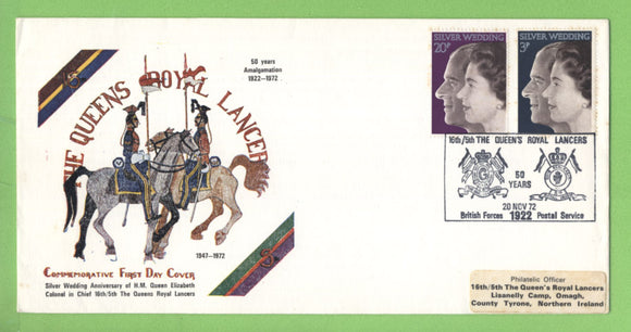 G.B. 1972 Royal Silver Wedding on Royal Lancers First Day Cover, BFPS 1922