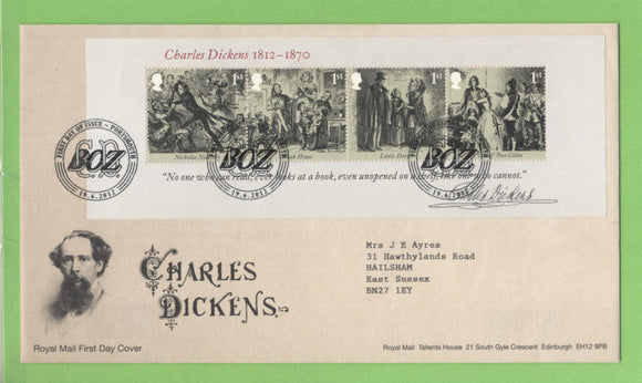 G.B. 2012 Charles Dickens mini sheet on Royal Mail First Day Cover, Portsmouth