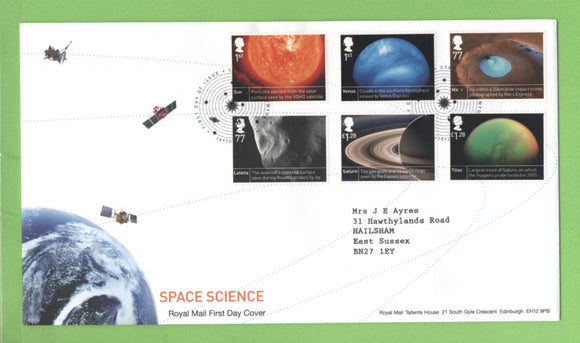 G.B. 2012 Space Science set on Royal Mail First Day Cover, Gaerwen