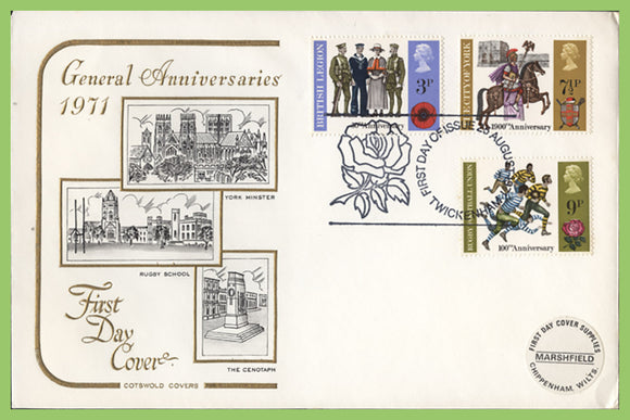 G.B. 1971 General Anniversaries set on Cotswold First Day Cover, Twickenham